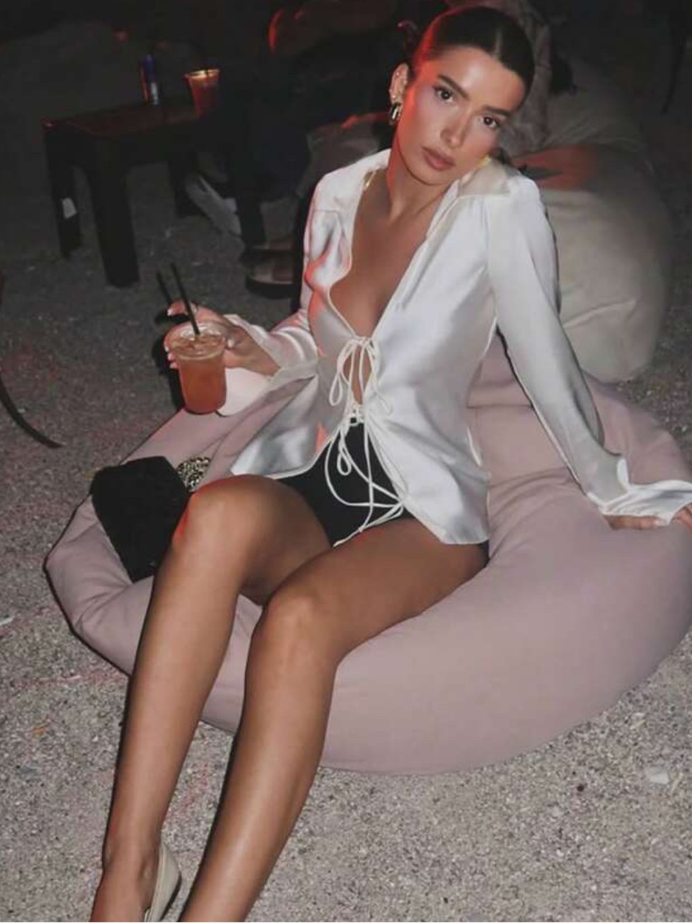 Ivory Button-Front Satin Blouse